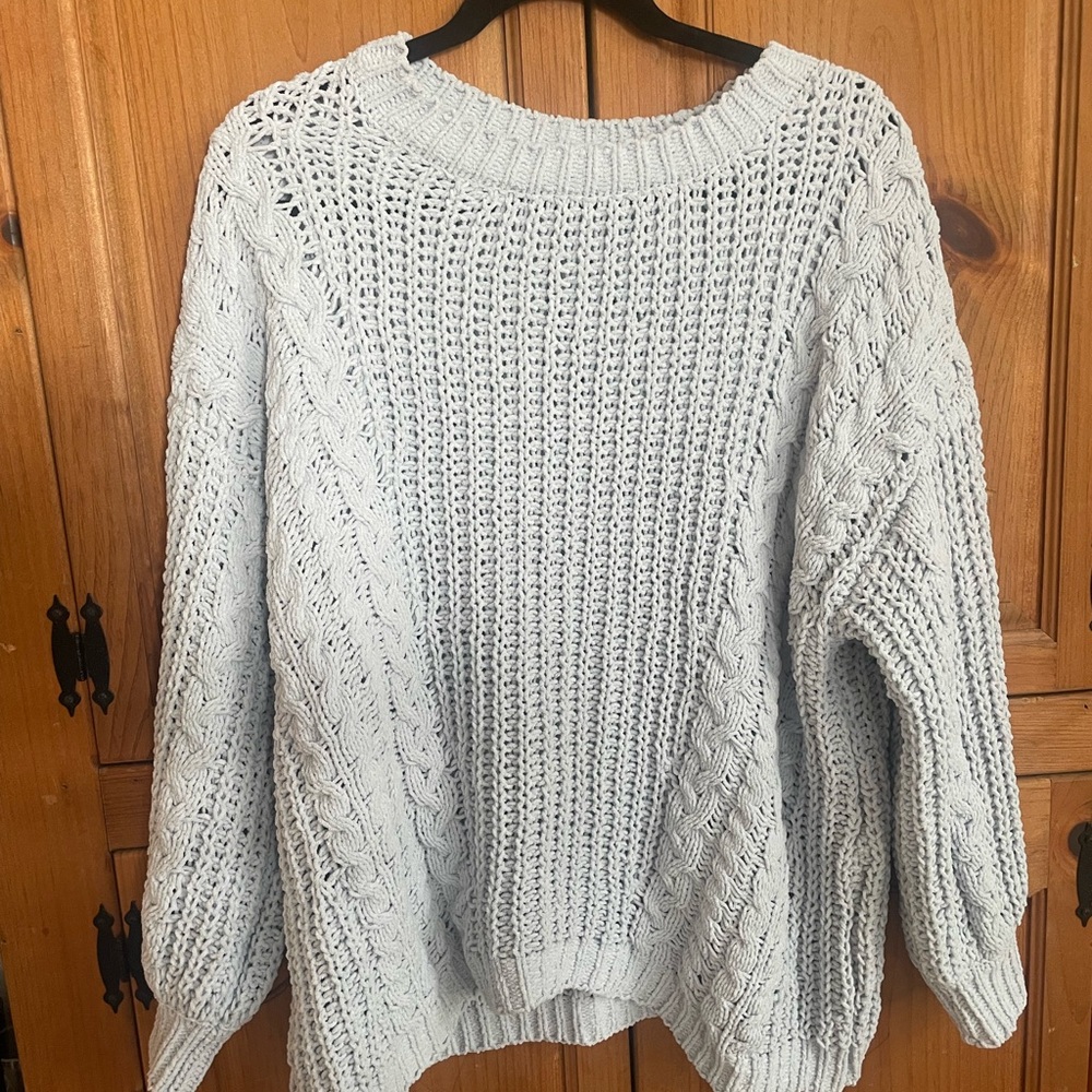 Pink Lily Dusty Blue Knit Oversized Sweater